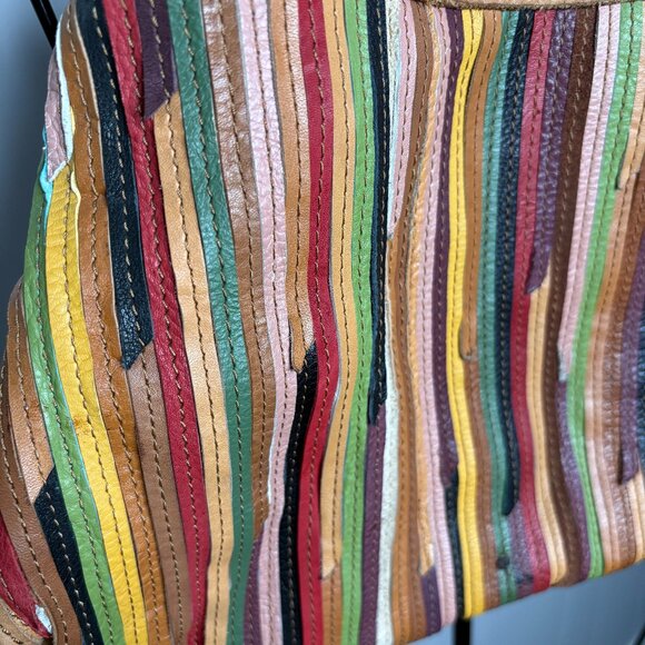 Lucky‎ Multicolor Leather Striped Satchel Shoulder Bag Purse Boho EUC Hippie - Picture 3 of 13